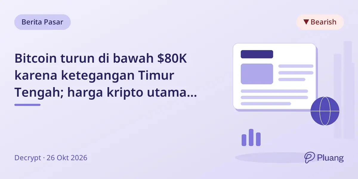 Bitcoin turun di bawah $80K karena ketegangan Timur Tengah; harga kripto utama turun jelang data ekonomi penting.