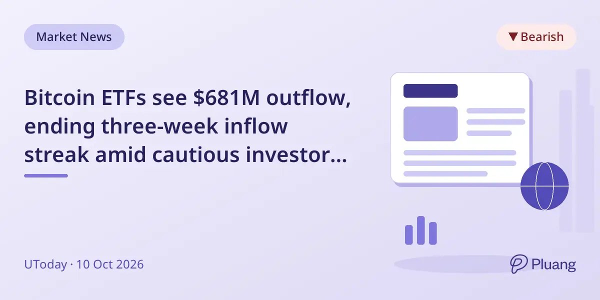 Bitcoin ETFs see $681M outflow, ending three-week inflow streak amid cautious investor sentiment.