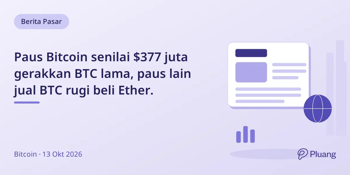 Paus Bitcoin senilai $377 juta gerakkan BTC lama, paus lain jual BTC rugi beli Ether.