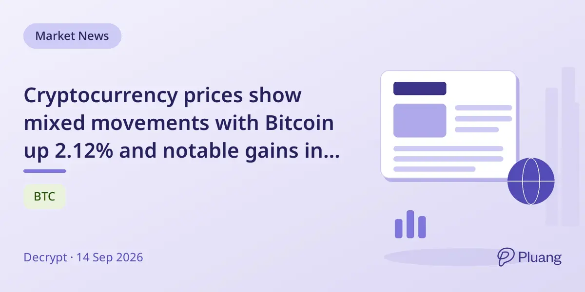 Cryptocurrency prices show mixed movements with Bitcoin up 2.12% and notable gains in XLM and NEAR.