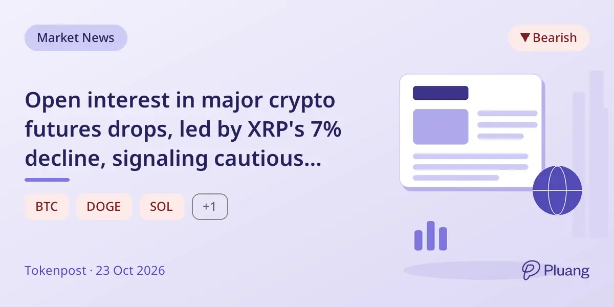 Open interest in major crypto futures drops, led by XRP's 7% decline, signaling cautious trader sentiment.