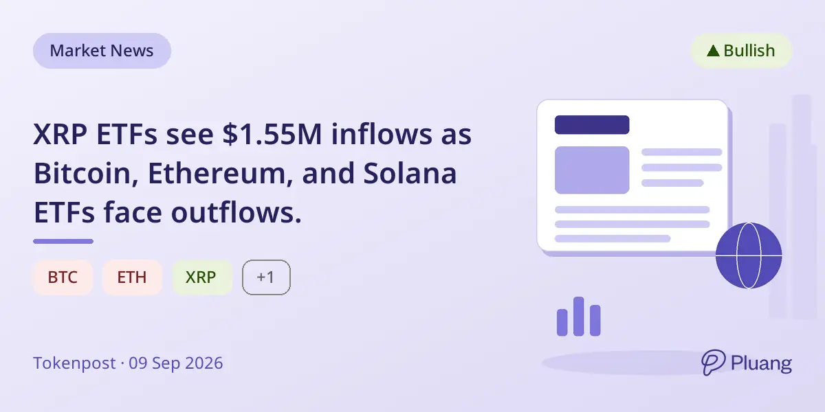 XRP ETFs see $1.55M inflows as Bitcoin, Ethereum, and Solana ETFs face outflows.