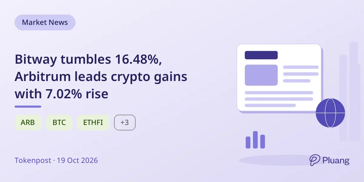 Bitway tumbles 16.48%, Arbitrum leads crypto gains with 7.02% rise