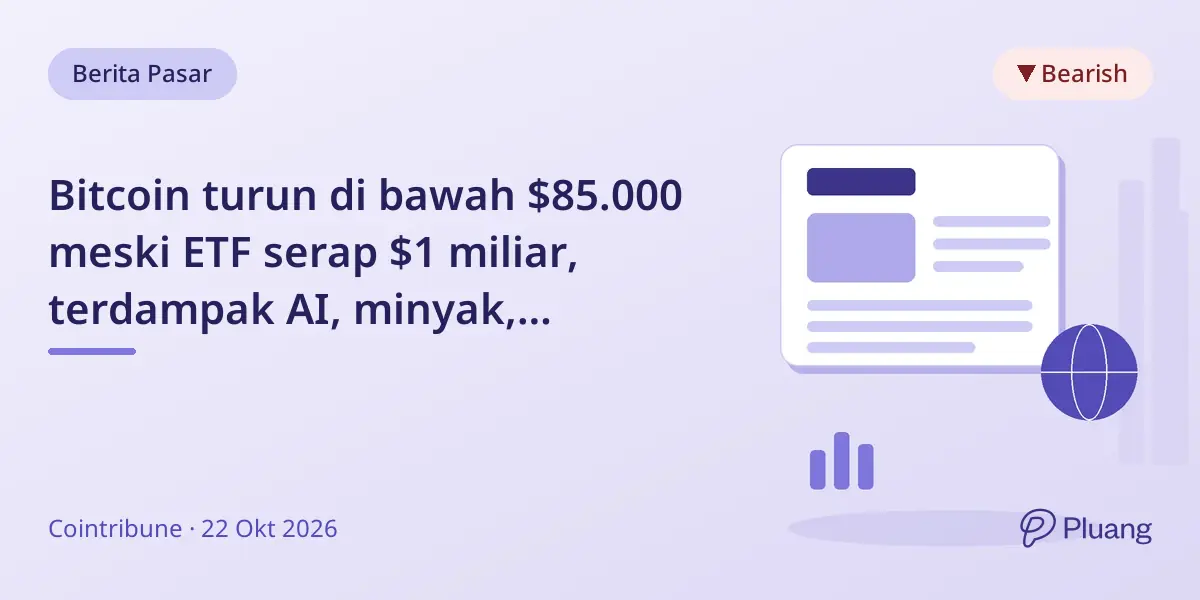 Bitcoin turun di bawah $85.000 meski ETF serap $1 miliar, terdampak AI, minyak, ketegangan Iran, dan Fed.