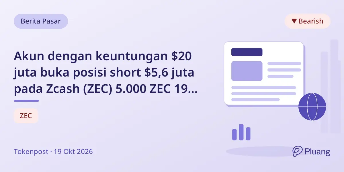 Akun dengan keuntungan $20 juta buka posisi short $5,6 juta pada Zcash (ZEC) 5.000 ZEC 19 Okt.