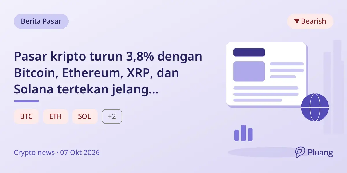 Pasar kripto turun 3,8% dengan Bitcoin, Ethereum, XRP, dan Solana tertekan jelang kekhawatiran kenaikan suku bunga Fed.