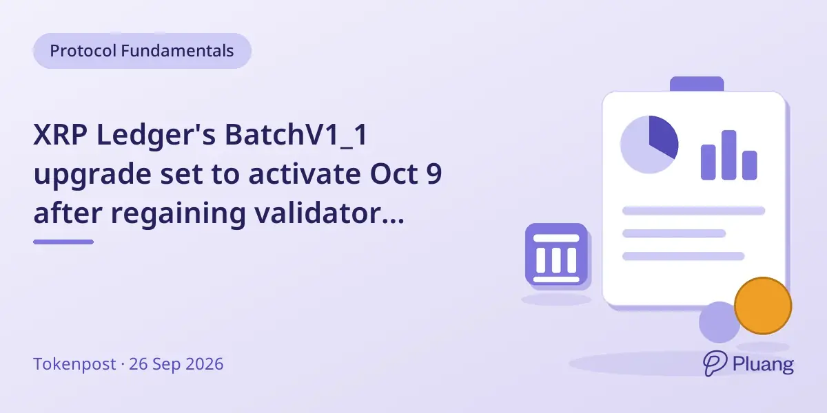 XRP Ledger's BatchV1_1 upgrade set to activate Oct 9 after regaining validator support.