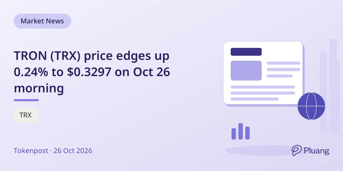 TRON (TRX) price edges up 0.24% to $0.3297 on Oct 26 morning