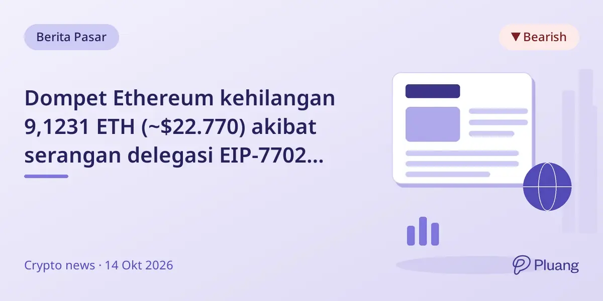 Dompet Ethereum kehilangan 9,1231 ETH (~$22.770) akibat serangan delegasi EIP-7702 berbahaya, kata ExVul