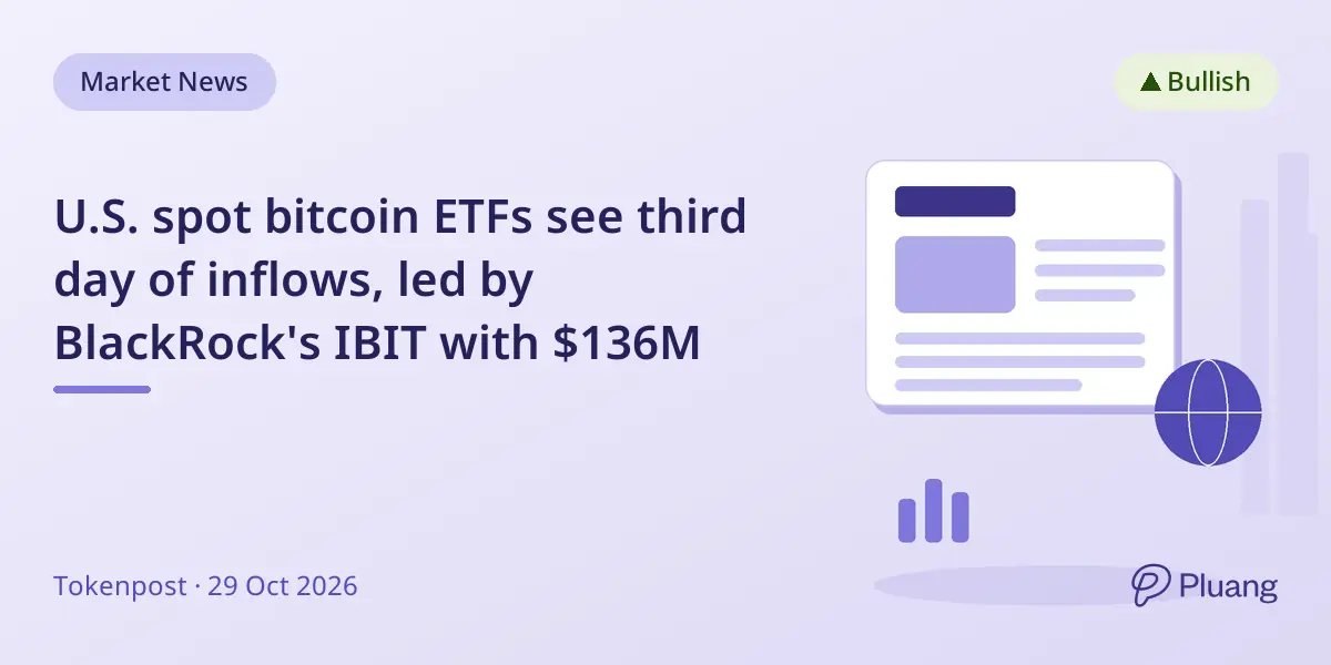 U.S. spot bitcoin ETFs see third day of inflows, led by BlackRock's IBIT with $136M