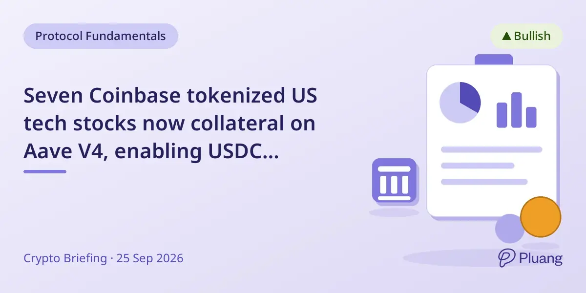 Seven Coinbase tokenized US tech stocks now collateral on Aave V4, enabling USDC borrowing outside the US.