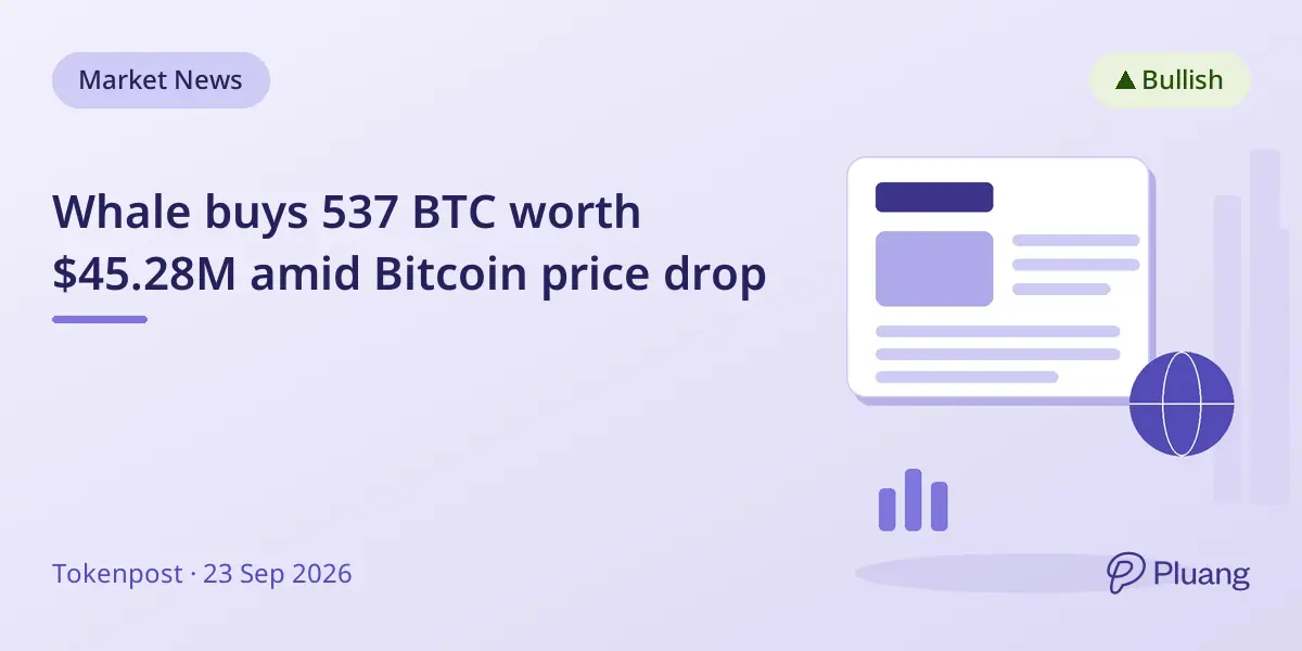 Whale buys 537 BTC worth $45.28M amid Bitcoin price drop