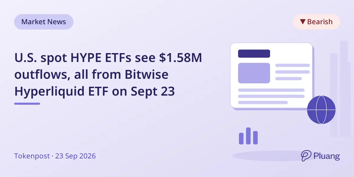 U.S. spot HYPE ETFs see $1.58M outflows, all from Bitwise Hyperliquid ETF on Sept 23