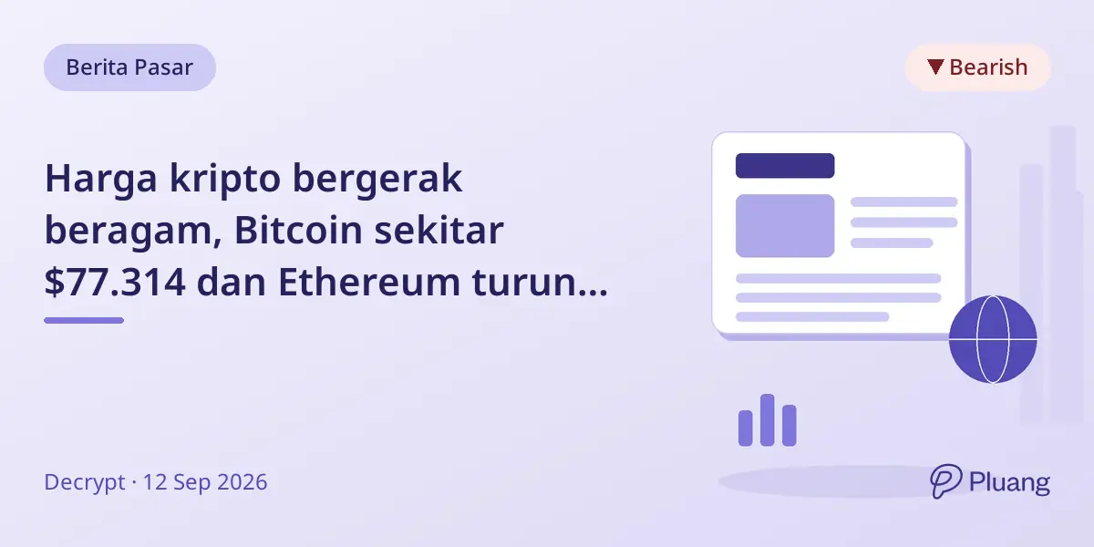 Harga kripto bergerak beragam, Bitcoin sekitar $77.314 dan Ethereum turun 1,82%.