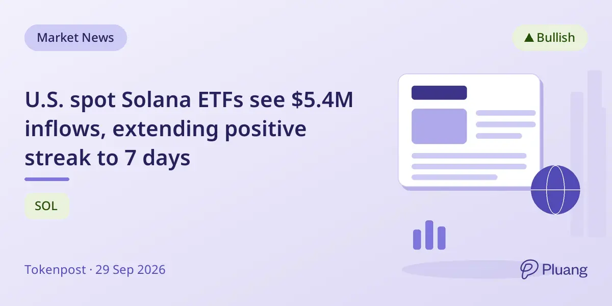 U.S. spot Solana ETFs see $5.4M inflows, extending positive streak to 7 days