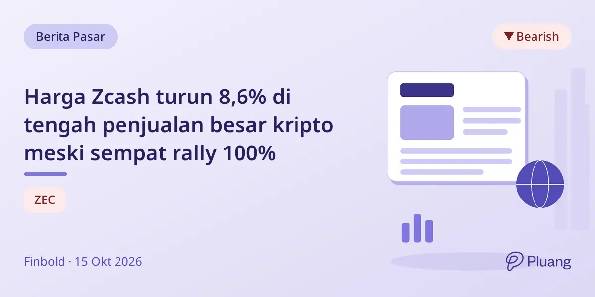 Harga Zcash turun 8,6% di tengah penjualan besar kripto meski sempat rally 100%