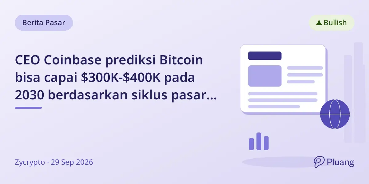 CEO Coinbase prediksi Bitcoin bisa capai $300K-$400K pada 2030 berdasarkan siklus pasar sebelumnya.