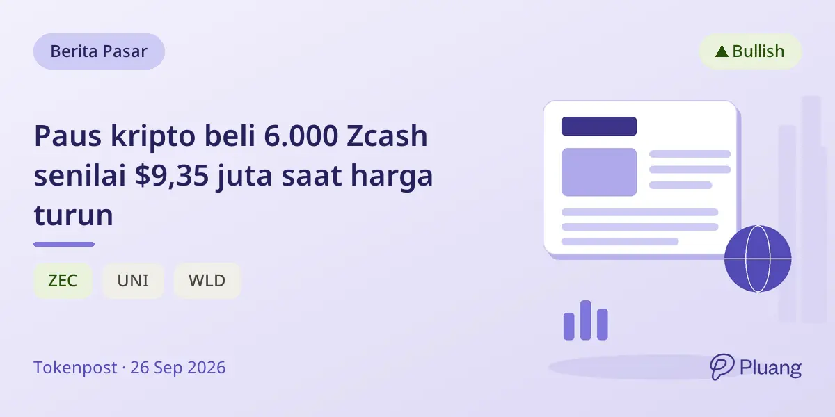Paus kripto beli 6.000 Zcash senilai $9,35 juta saat harga turun