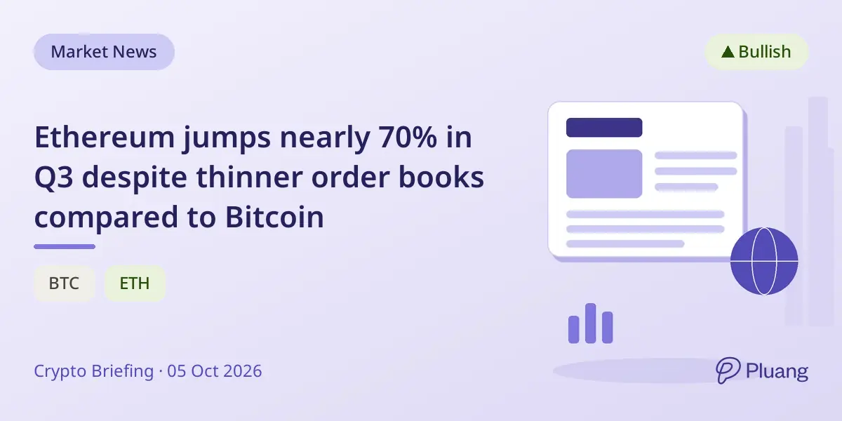 Ethereum jumps nearly 70% in Q3 despite thinner order books compared to Bitcoin