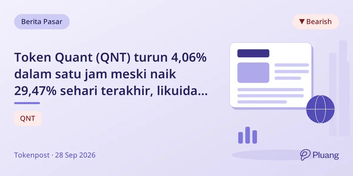 Token Quant (QNT) turun 4,06% dalam satu jam meski naik 29,47% sehari terakhir, likuidasi capai $480 ribu.