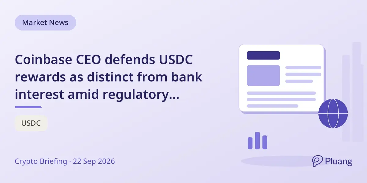 Coinbase CEO defends USDC rewards as distinct from bank interest amid regulatory battles.