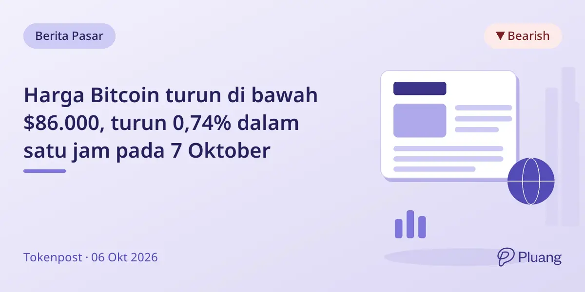 Harga Bitcoin turun di bawah $86.000, turun 0,74% dalam satu jam pada 7 Oktober