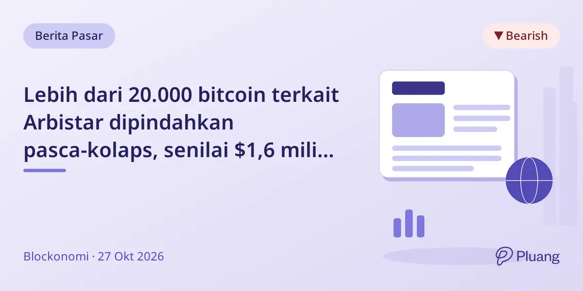 Lebih dari 20.000 bitcoin terkait Arbistar dipindahkan pasca-kolaps, senilai $1,6 miliar hari ini, dalam penyelidikan penipuan.