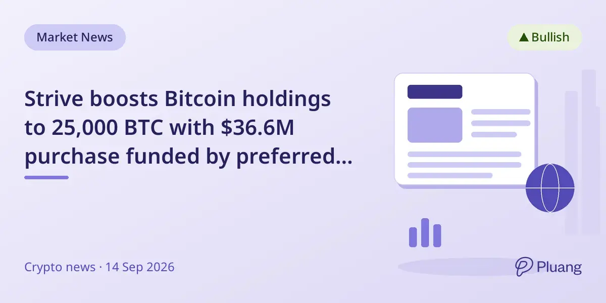 Strive boosts Bitcoin holdings to 25,000 BTC with $36.6M purchase funded by preferred stock.