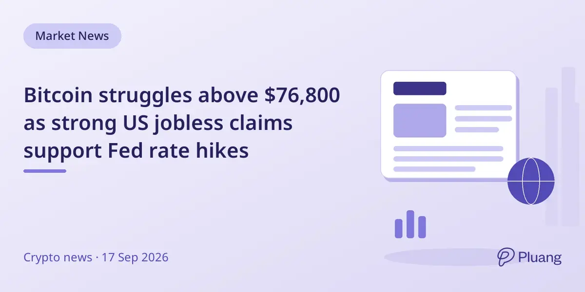 Bitcoin struggles above $76,800 as strong US jobless claims support Fed rate hikes