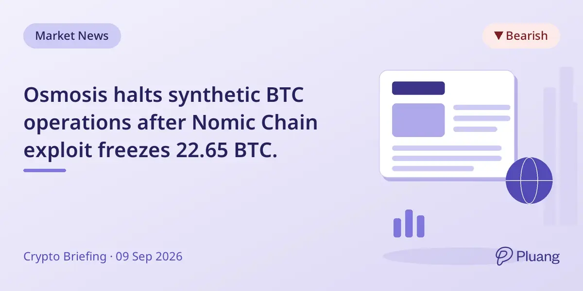 Osmosis halts synthetic BTC operations after Nomic Chain exploit freezes 22.65 BTC.