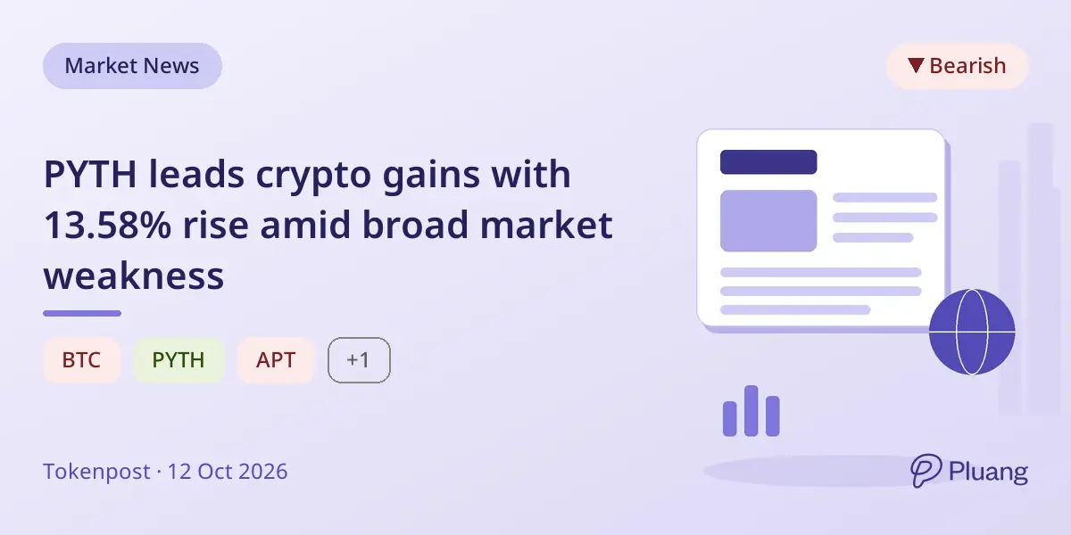 PYTH leads crypto gains with 13.58% rise amid broad market weakness