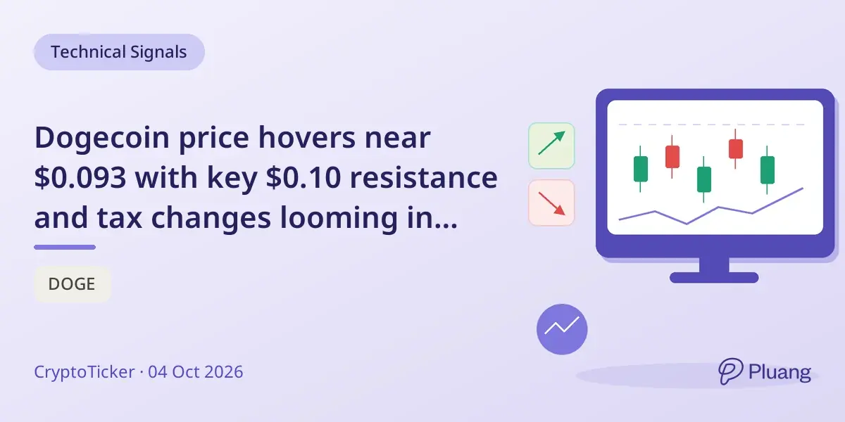 Dogecoin price hovers near $0.093 with key $0.10 resistance and tax changes looming in Germany.