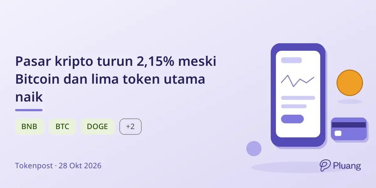 Pasar kripto turun 2,15% meski Bitcoin dan lima token utama naik