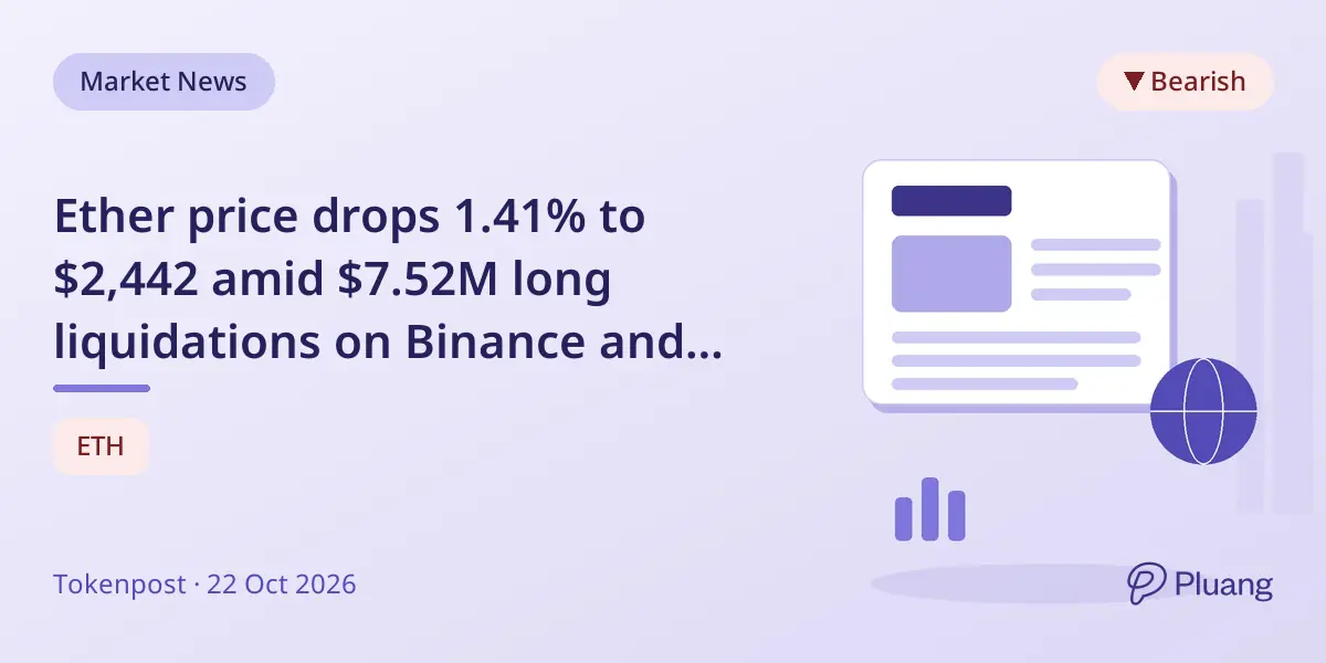 Ether price drops 1.41% to $2,442 amid $7.52M long liquidations on Binance and others