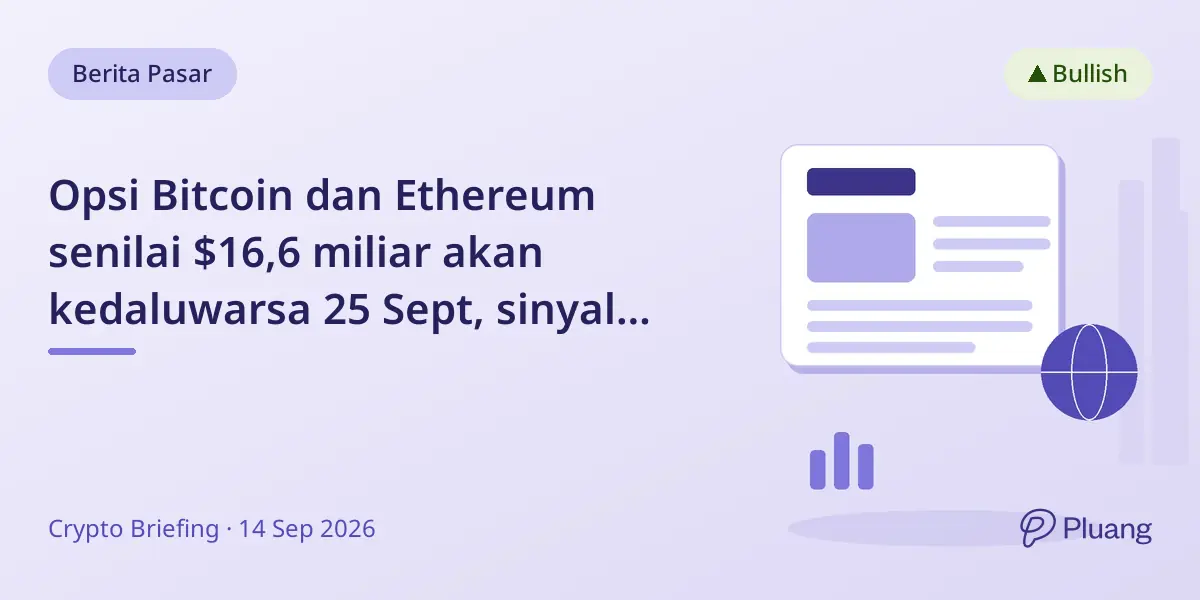 Opsi Bitcoin dan Ethereum senilai $16,6 miliar akan kedaluwarsa 25 Sept, sinyal kenaikan harga.