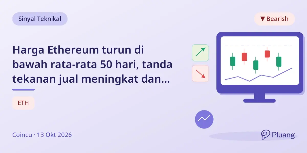 Harga Ethereum turun di bawah rata-rata 50 hari, tanda tekanan jual meningkat dan potensi penurunan lebih lanjut.
