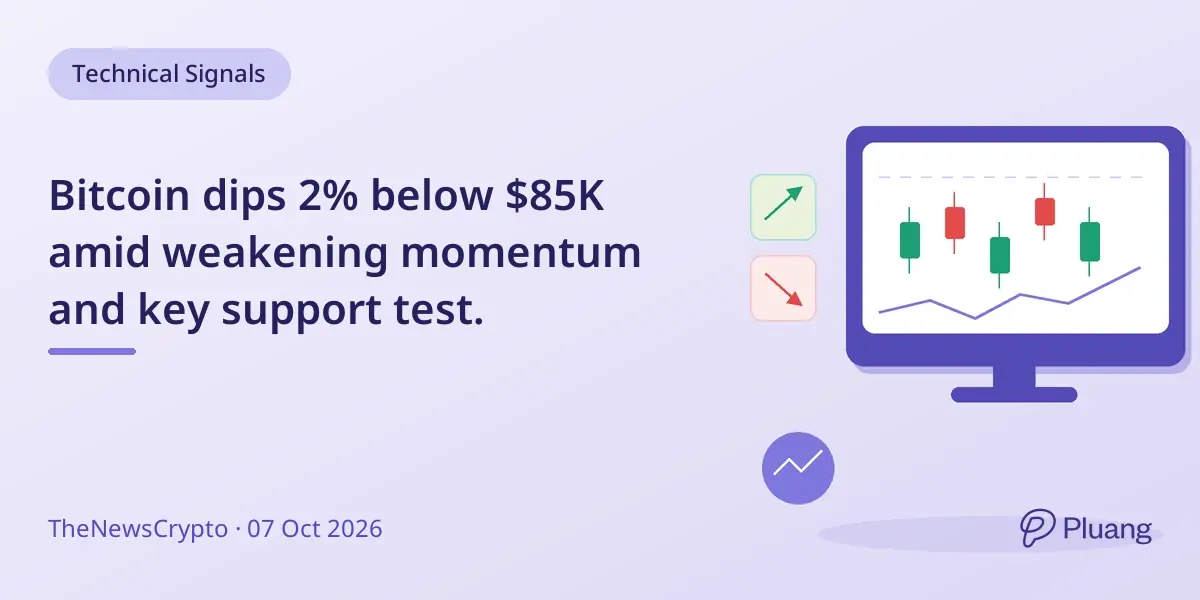 Bitcoin dips 2% below $85K amid weakening momentum and key support test.