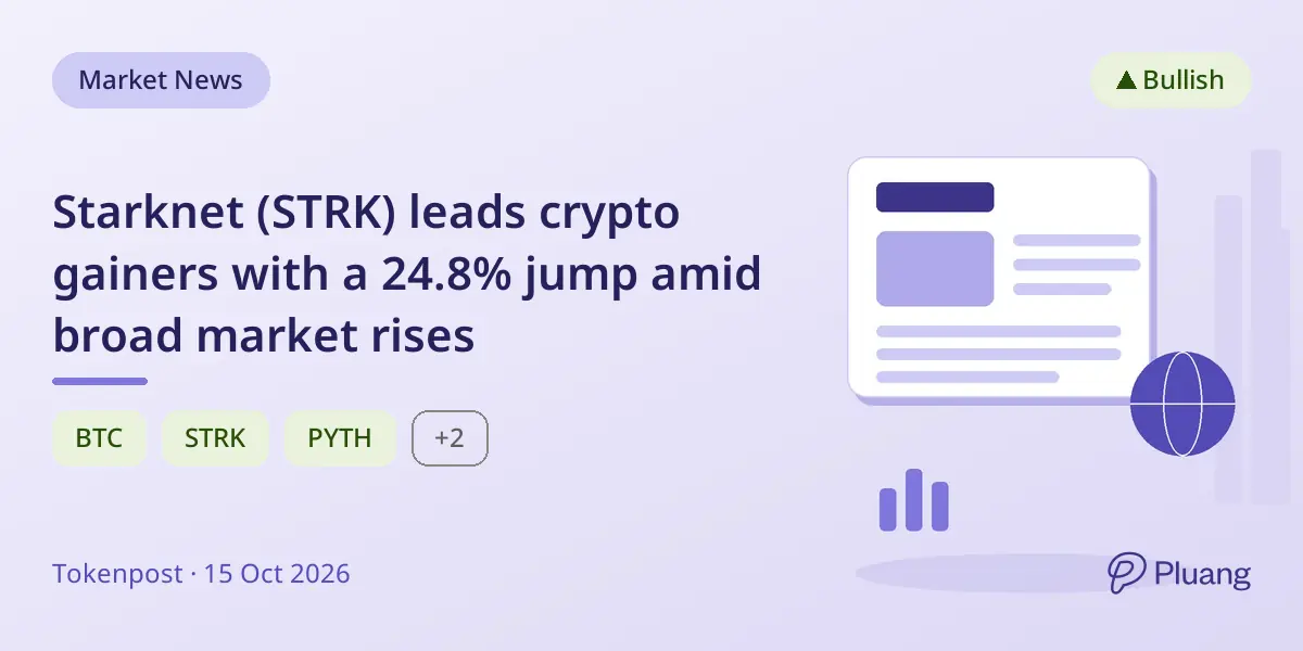 Starknet (STRK) leads crypto gainers with a 24.8% jump amid broad market rises