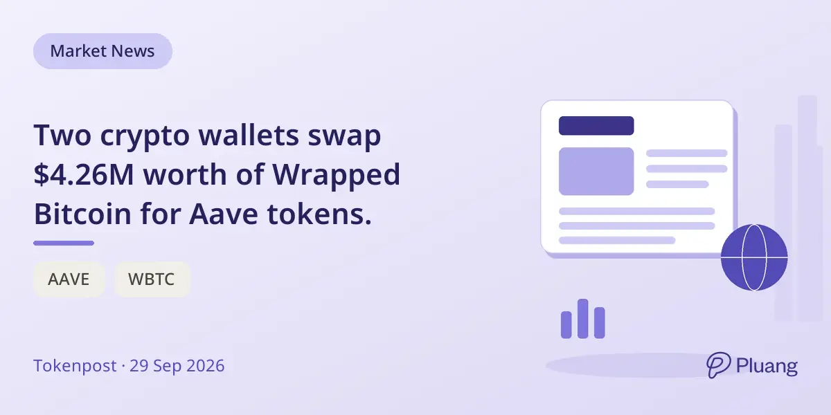 Two crypto wallets swap $4.26M worth of Wrapped Bitcoin for Aave tokens.