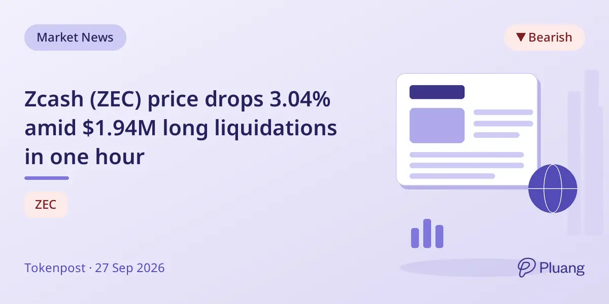 Zcash (ZEC) price drops 3.04% amid $1.94M long liquidations in one hour