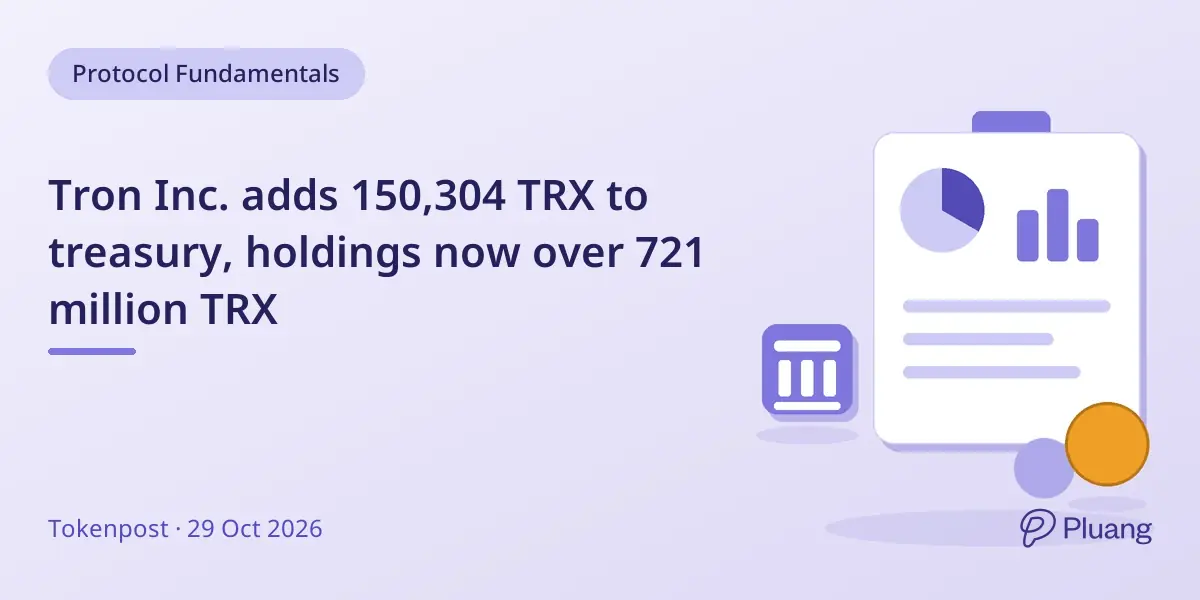 Tron Inc. adds 150,304 TRX to treasury, holdings now over 721 million TRX