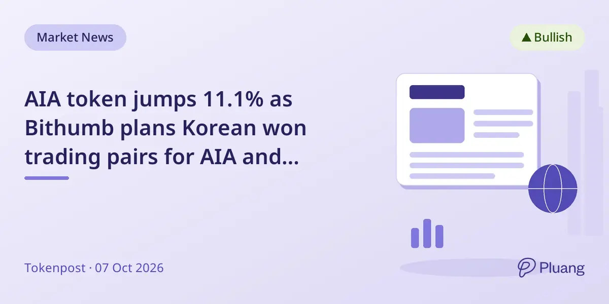 AIA token jumps 11.1% as Bithumb plans Korean won trading pairs for AIA and CASHCAT