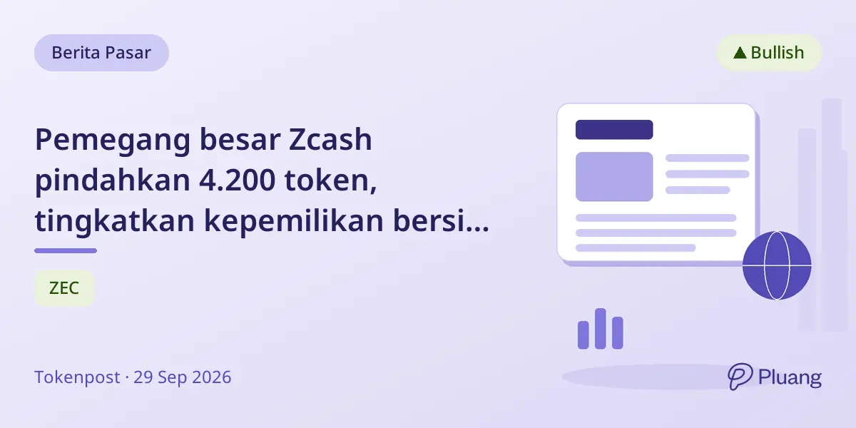 Pemegang besar Zcash pindahkan 4.200 token, tingkatkan kepemilikan bersih jadi $31,7 juta.