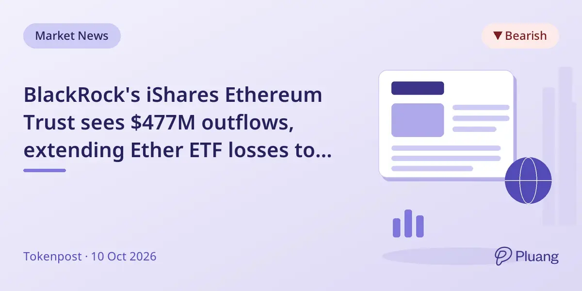 BlackRock's iShares Ethereum Trust sees $477M outflows, extending Ether ETF losses to nine days