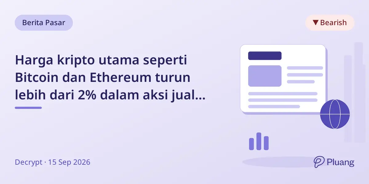 Harga kripto utama seperti Bitcoin dan Ethereum turun lebih dari 2% dalam aksi jual pasar.