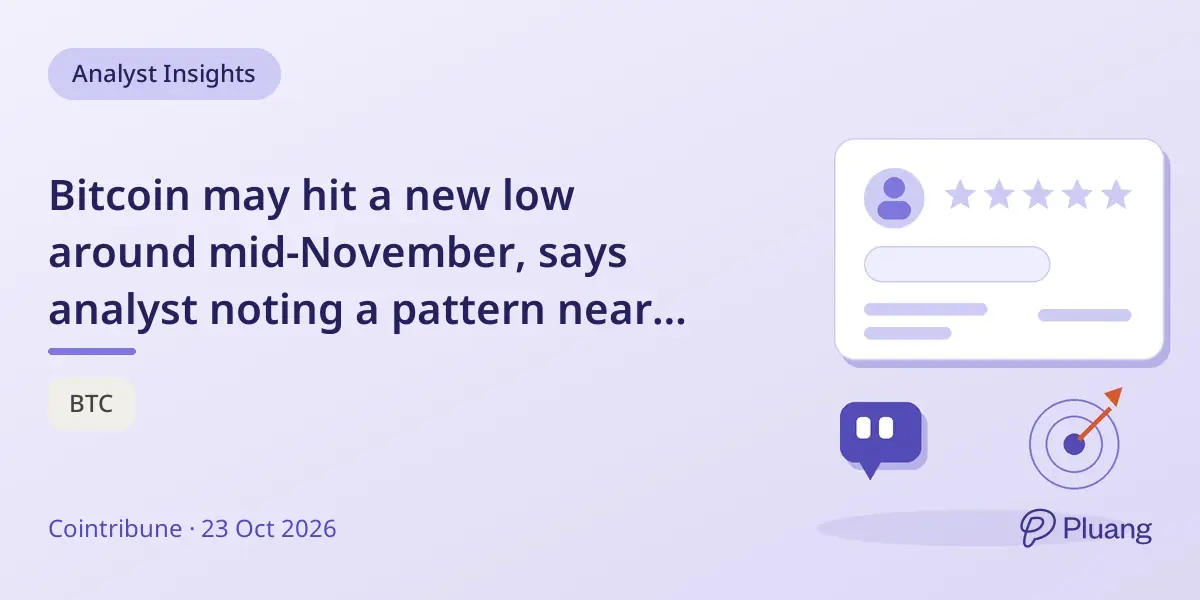 Bitcoin may hit a new low around mid-November, says analyst noting a pattern near the 21st of each month.
