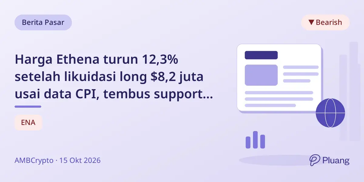 Harga Ethena turun 12,3% setelah likuidasi long $8,2 juta usai data CPI, tembus support $0,20.