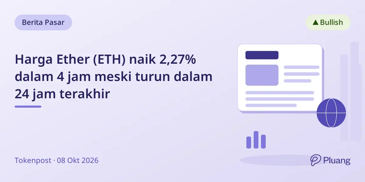 Harga Ether (ETH) naik 2,27% dalam 4 jam meski turun dalam 24 jam terakhir
