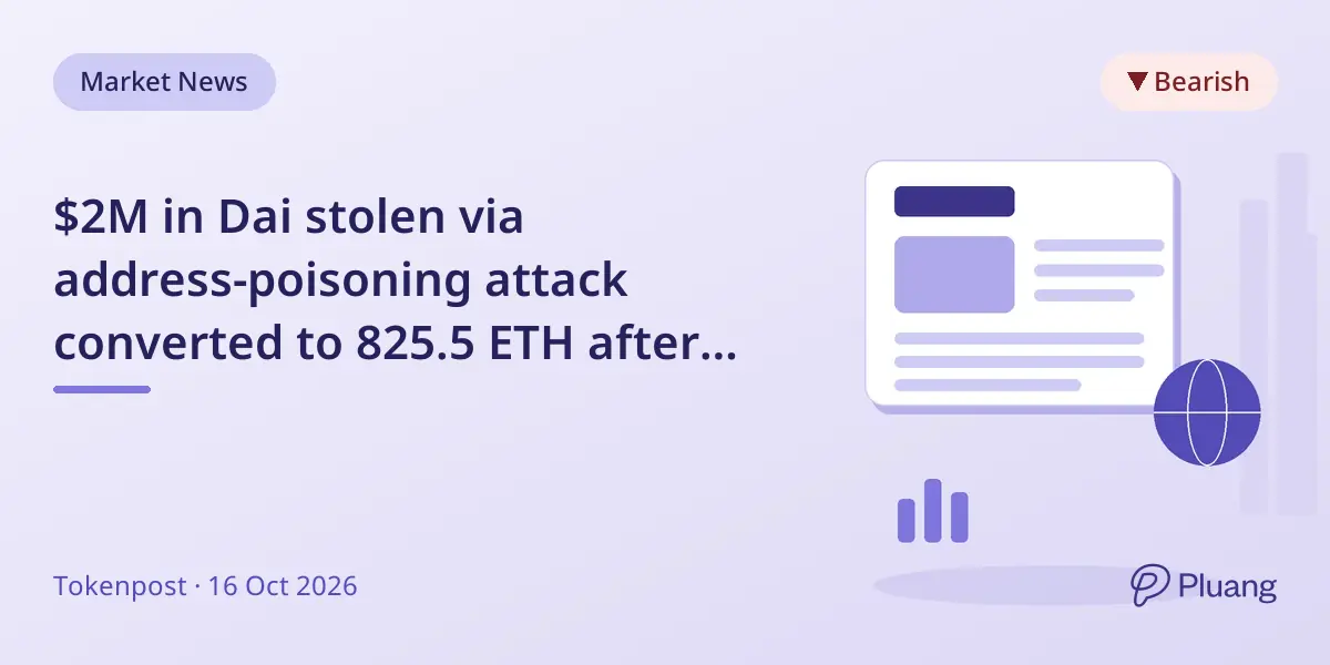 $2M in Dai stolen via address-poisoning attack converted to 825.5 ETH after Compound withdrawal