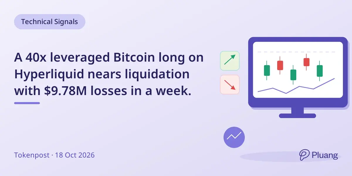 A 40x leveraged Bitcoin long on Hyperliquid nears liquidation with $9.78M losses in a week.